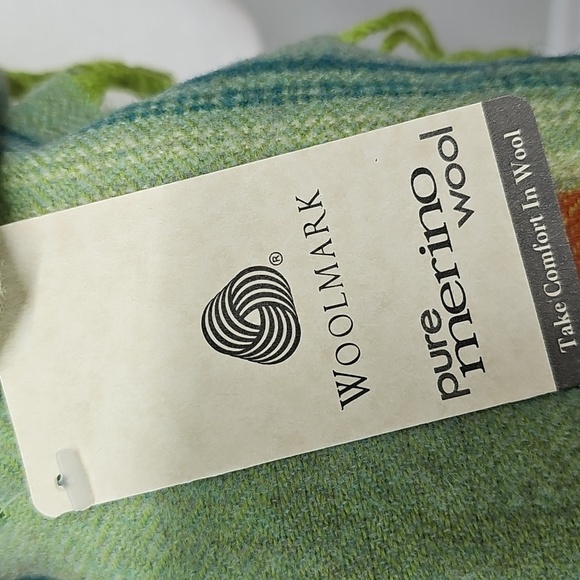 Victoire Mathieu Paris Merino Wool Fringed Scarf, Green Orange Purple Stripe - Picture 3 of 7